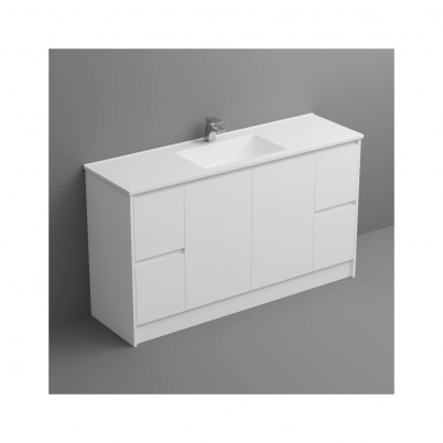 Sense Deluxe Vanity+Kick 1500mm 2-Centre Door 2x2-Drawers Gloss White Cabinet Only